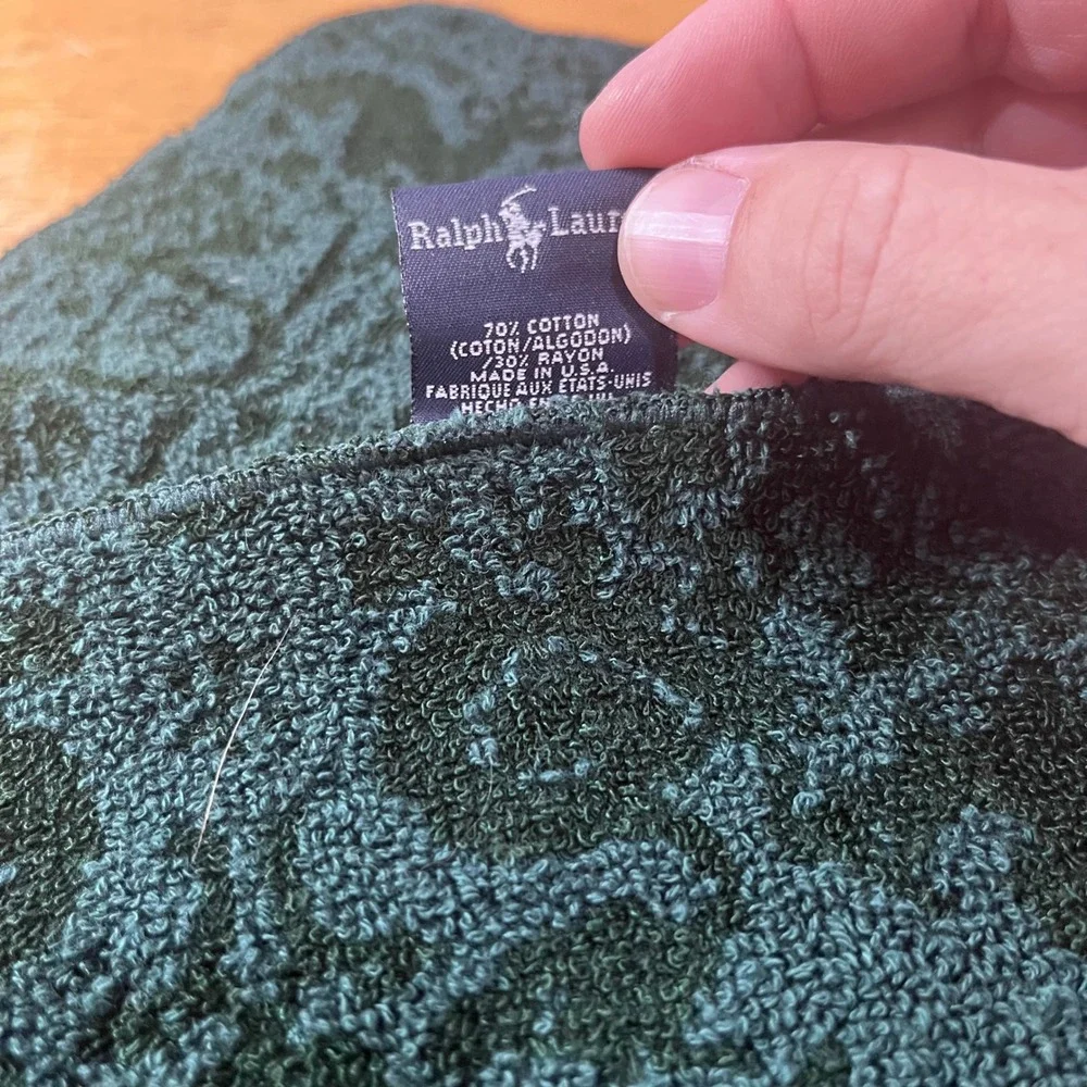 Vtg Ralph Lauren Hunter Green Damask Wash Cloths Set of 2 Cotton Rayon USA 13x13